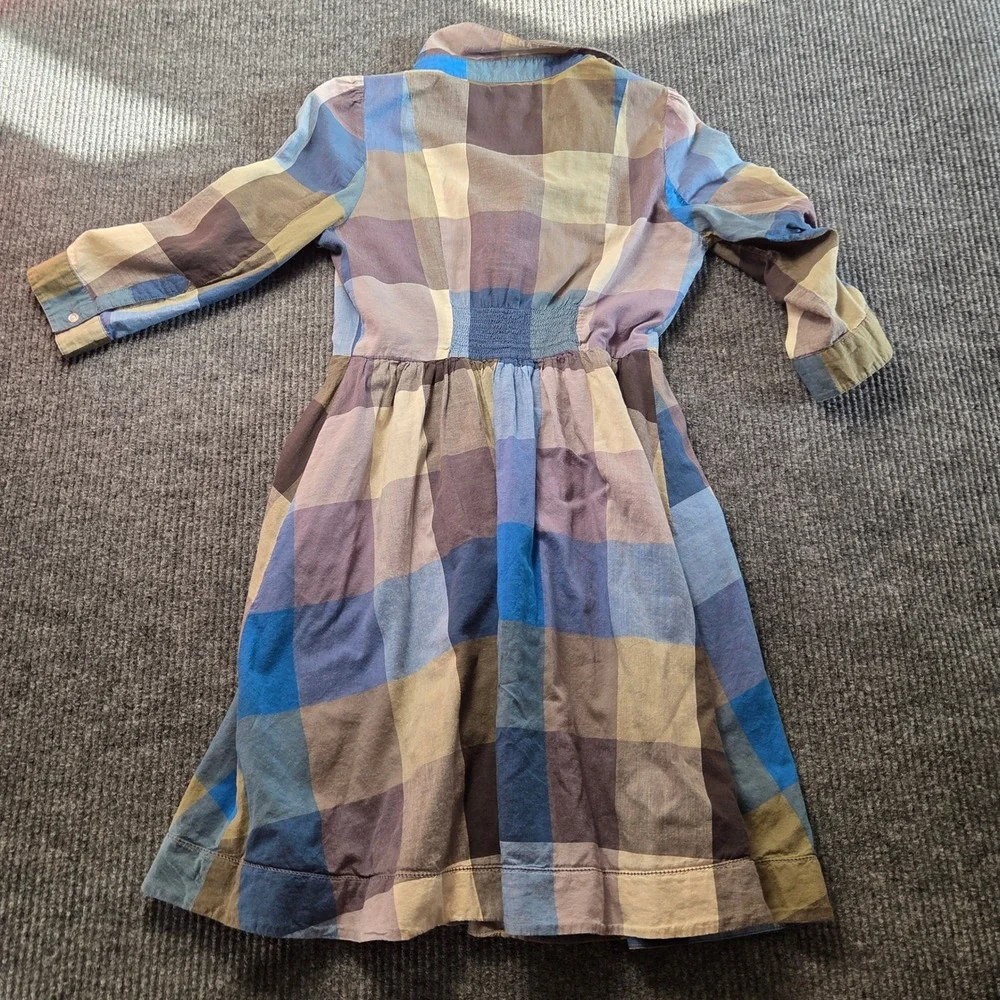 Moulinette Soeurs Plaid Dress Womens 4 Blue Multi Cotton Fit Flare Anthropologie